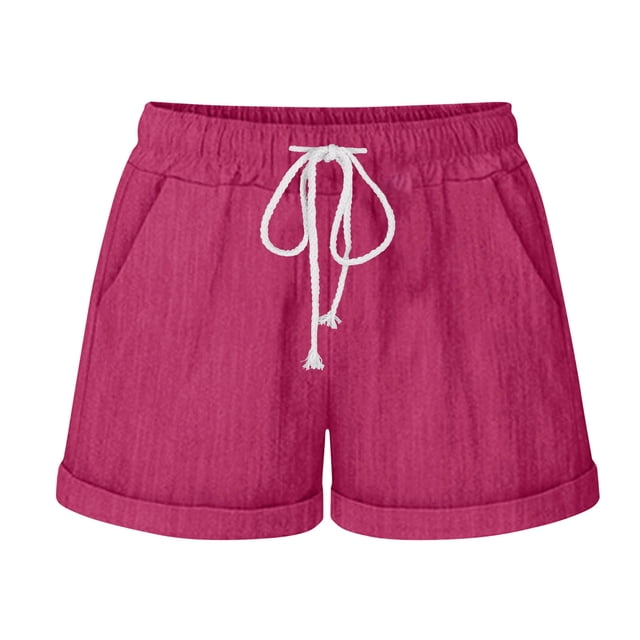 Dealovy Womens Cotton Linen Shorts Drawstring High Rise Solid Color Summer Lighjtweight Beach Shorts