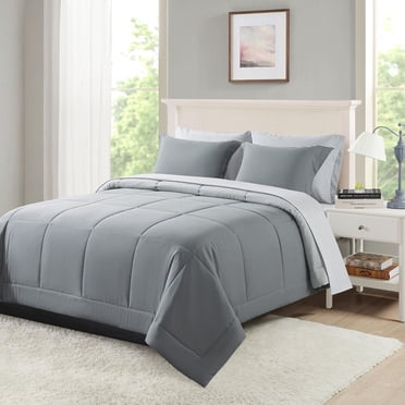Mainstays – Ensemble de literie tout-en-un réversible avec couette et draps, 7 pièces, double (Full), gris