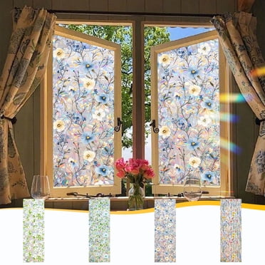 Window Clings for Glass Windows Stained Glass Window Film Window Film Stained Glass Summer Bohemian Flowers Plants Leaves Windows Decals Decorative Stickers Vinyl for Window Adhesive Electrostatic