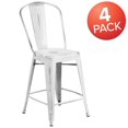 thumbnail image 4 of Commercial Grade 4 Pack 24" High Distressed White Metal Indoor-Outdoor Counter Height Stool with Back, 4 of 9