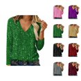 thumbnail image 1 of Hauts Scintillants pour Femmes 2026 Printemps à la Mode Manches Longues Col en V T-Shirt Décontracté à Paillettes Haut de Sortie Tenues de Rave, 1 of 8