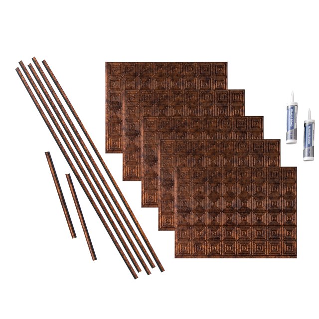 Fasade Miniquattro Vinyl Backsplash Kit 15 sq ft Moonstone Copper