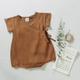 thumbnail image 2 of Summer Rompers For Infant Girls Flying Sleeves Solid Color Pajamas Jumpsuits Triangle Onesie Outfits Coffee Infant Boy Clothes 18-24M, 2 of 7