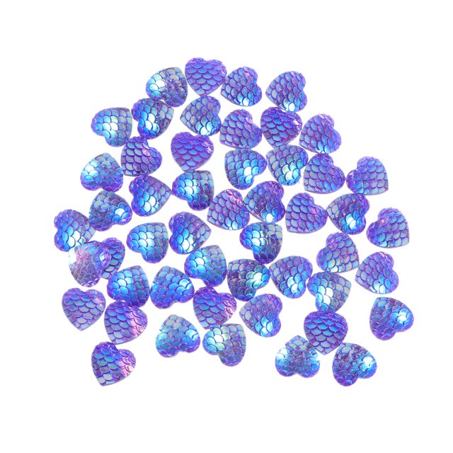 MasteelfCA 50pcs 12mm Polymer Clay Solid AB Color Round Diamond Resin Rhinestone Loose Beads DIY Jewelry Accessories Fish Scale(Purple AB, Heart-shaped)