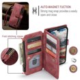 thumbnail image 2 of CaseMe Wallet Case Premium Handmade PU Leather Phone Case Card Slots Magnetic Closure Zipper Pocket Kickstand Flip Case with Hand Strap for iPhone 14 Pro (Wine Red), 2 of 10