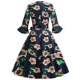 thumbnail image 4 of Pompotops Ladies O-Neck Sleeve Long Sleeve Flower Print Big Swing Lace Dress, 4 of 4
