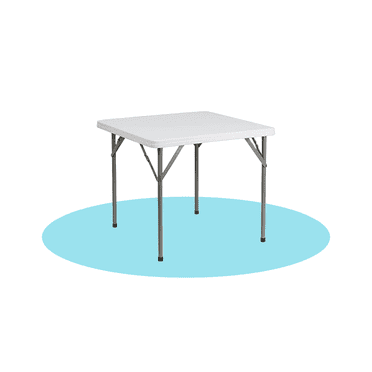 T&C Square Resin Top Folding Table, Light Grey, 34'', Commercial Use, Waterproof Top and Steel Frame, Light Grey, 1 Count