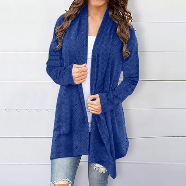 AherBiu Womens Lightweight Cardigans Longer Length Casual Jacket Crochet Open-Front Sweater Cardigan with Pockets