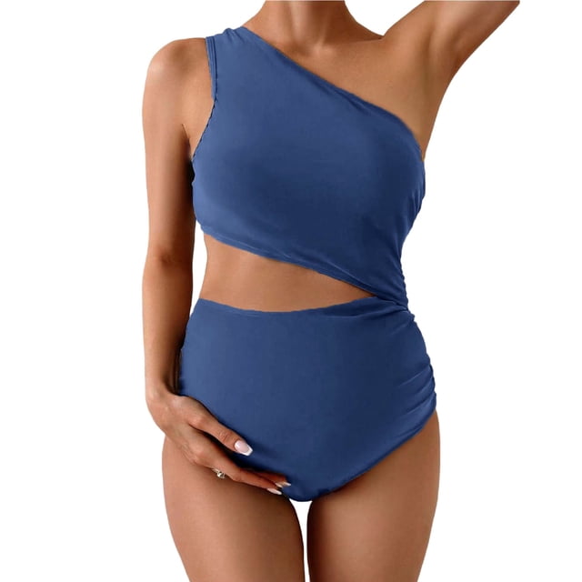 RXMEKW Maternity Swimsuit Off-Shoulder Backless Bikini with Drawstring for Women One-Piece Swimsuit for Pregnancy