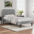 thumbnail image 2 of VECELO Twin Size Upholstered Beds, Modern Platform Bed Frame with Adjustable Headboard, Wooden Slats Support/No Box Spring Needed, Light Grey, 2 of 8