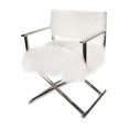 thumbnail image 1 of White Mongolian Fur Silver Framed Directors Chair, 1 of 1