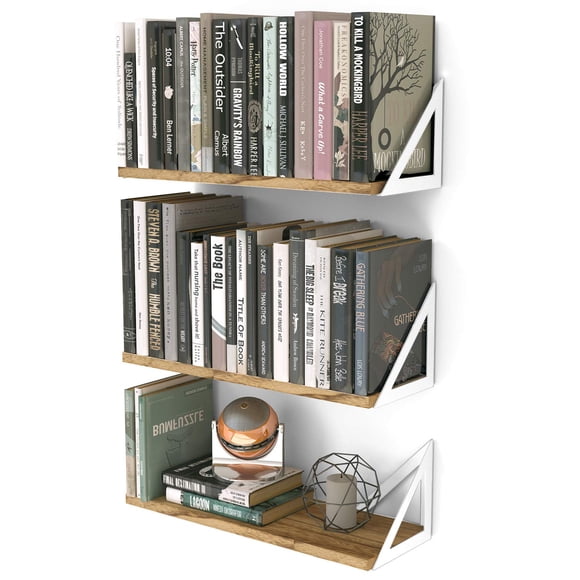 Wallniture Minori Wood Floating Shelves for Wall Storage Wall Book Shelves for Living Room Decor Geometric Triangle Shelf Set of 3 Burned Finish