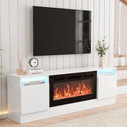 Twister.CK TV Stand for 75" TV, TV Console Entertainment Center Television Table for Living Room, Bedroom, White(Not Included Fireplace)