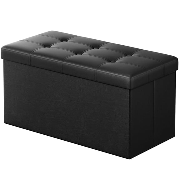 Banc Ottoman de Rangement Pliant de 30 Pouces, Coffre de Rangement en Similicuir, Tabouret Repose-Pieds Ottoman, Banc de Bout de Lit, Charge Maximale de 440 lb (Noir, 30 Pouces L x 15 Pouces L x 15 Pouces H)