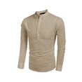 thumbnail image 2 of Wangsaura Men's Casual Shirt Solid Color Long Sleeve Stand Collar Button Tops, 2 of 7
