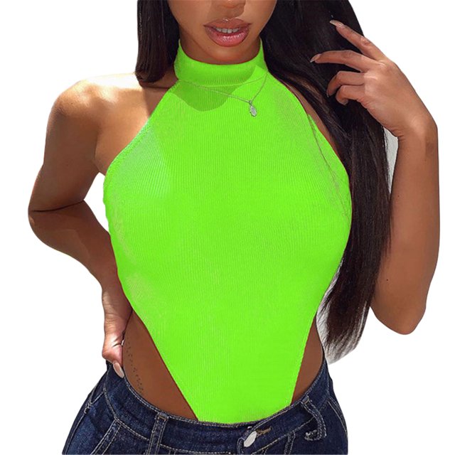 EYIIYE Combinaison Short d'Été pour Femme Sans Manches à Col Licou Aguichant Ajustée Extensible