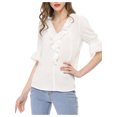 thumbnail image 1 of INSPIRE CHIC Blouse en Mousseline Semi-Transparente pour Femme à Volants, Col en V, Manches Bouffantes au Coude, m Blanc, 1 of 8