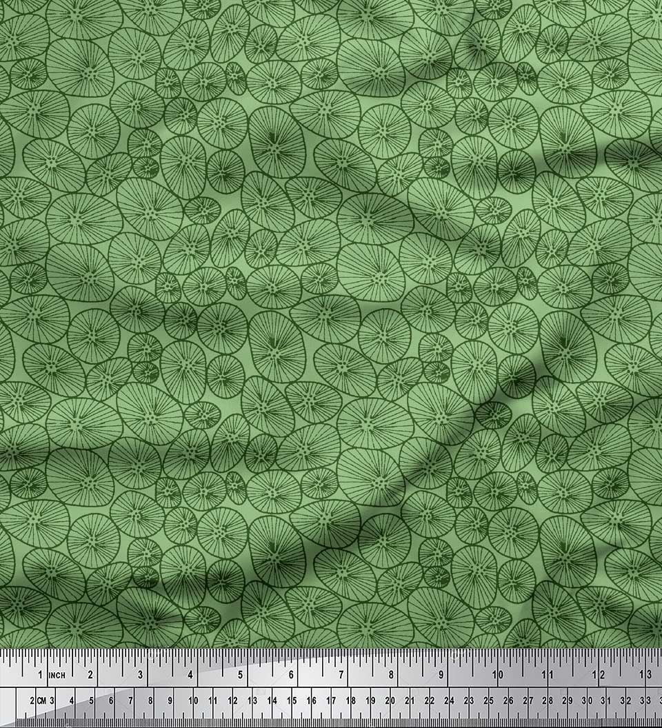 Soimoi Green Poly Georgette Fabric Lotus Leaves Print Fabric by Yard 52 Inch Wide
