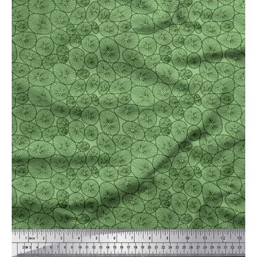 Soimoi Green Cotton Voile Fabric Lotus Leaves Print Sewing Fabric Yard 58 Inch Wide