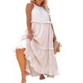 thumbnail image 1 of Robe Longue Maxi d'Été Bohème à Nouer en Coton à Volants pour Femmes Robe de Plage Blanche L, 1 of 5