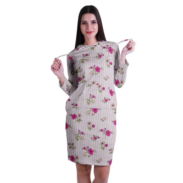 Moomaya Chandail à Capuchon à Manches Longues Imprimé, Robe T-Shirt en Jersey avec Poches
