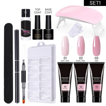 Openpig Gel Nail Kit, 6 Colors Nude Pink Black Builder Gel Nail Extension Kit for Beginners with Everything Nail Art DIY at Home