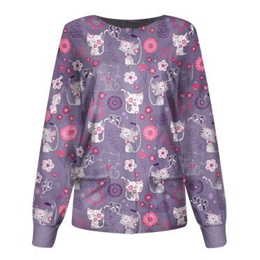 Fridja Mode Femmes Manches Longues Col Rond Hauts Imprimés Blouse d'Uniforme de Travail pour Dames