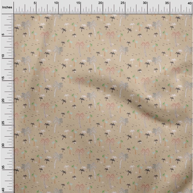 oneOone Silk Tabby Fabric Bird & Palm Tree Printed Fabric 1 Yard 42 Inch Wide