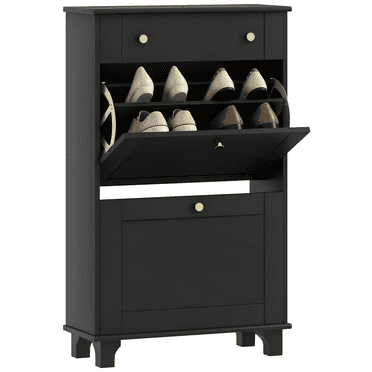 HOMCOM Armoire à Chaussures Étroite avec 2 Tiroirs Basculants, Armoire de Rangement pour Chaussures, Noir