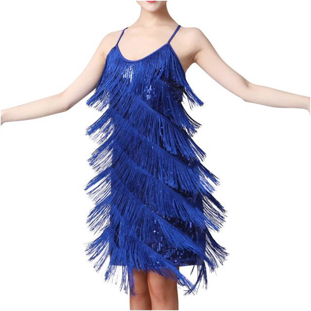 Robe Mini Unie Sans Manches à Paillettes et Plumes pour Femmes, à Bretelles, Col Ras du Cou