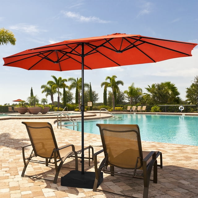 Gymax Parasol de Patio Double Face de 15 Pi, Parasol de Marché Extra-Grand avec Base, Orange