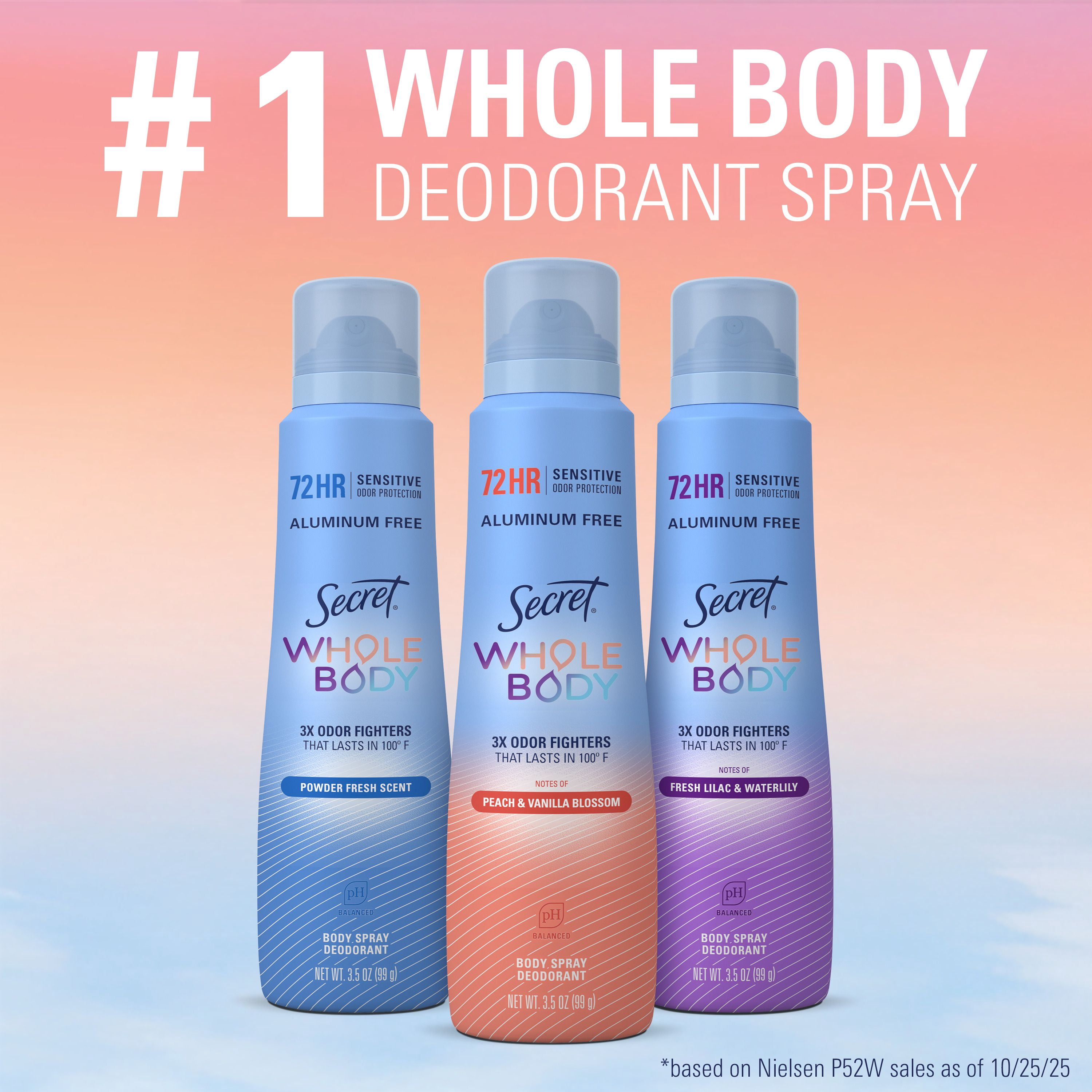 Secret Whole Body Aluminum Free Deodorant for Women Body Spray Lilac & Waterlily