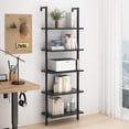 thumbnail image 2 of Ktaxon 5-Shelf Modern Bookshelf, Wall Mounted Wood Ladder Bookcase with Metal Frame, Black, 2 of 6
