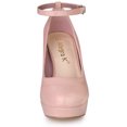 thumbnail image 2 of BLISSFUL STEP Escarpins à Talon Bloc pour Femmes Plateforme Bride à la Cheville Bout Rond Talon Rose 9, 2 of 6