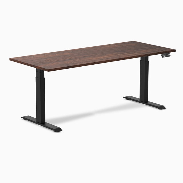 Desky Dual Softwood Sit Stand Desk - American Rustic Pine / 72 x 30 Inches / Matte Black