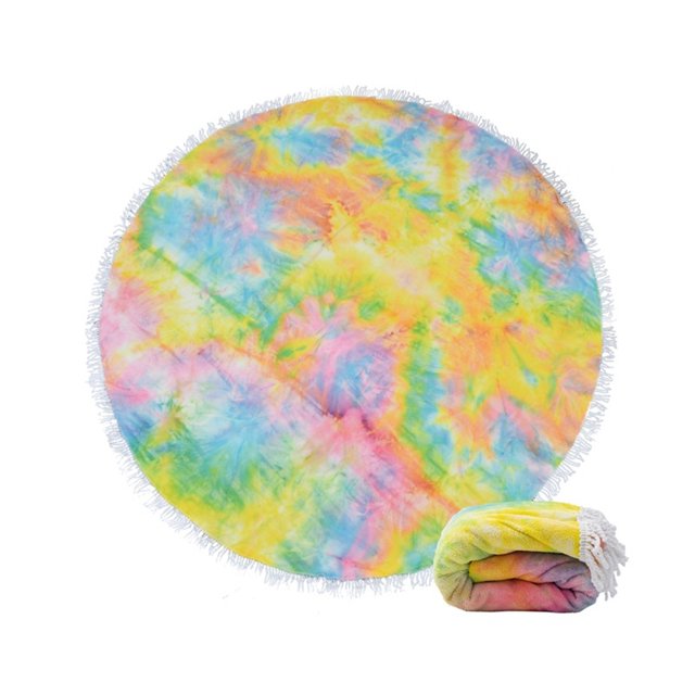 Leutsin European And American Microfiber Double-sided Tie-dye Beach Towel Round Fringe