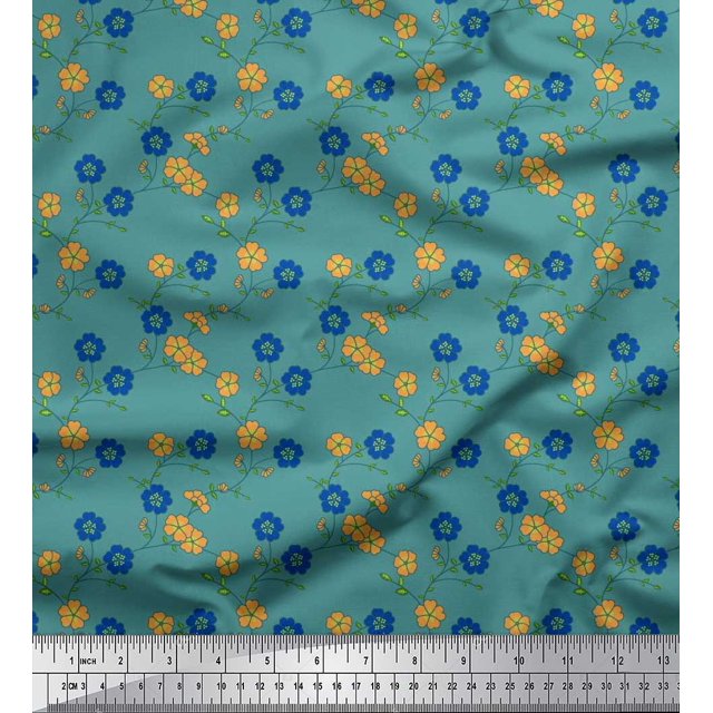 Soimoi polyester Crepe Fabric Leaves & Floral Print Sewing Fabric Yard 42 Inch Wide