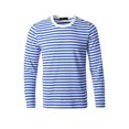 thumbnail image 2 of INSPIRE CHIC T-shirt à Manches Longues à Col Rond Rayé pour Homme en Coton, Haut à Enfiler Bleu et Blanc 34, 2 of 7
