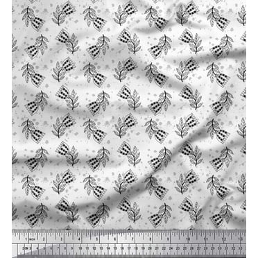 Soimoi Black polyester Crepe Fabric Leaves & Floral Folk Art Decor Fabric Printed Yard 52 Inch Wide