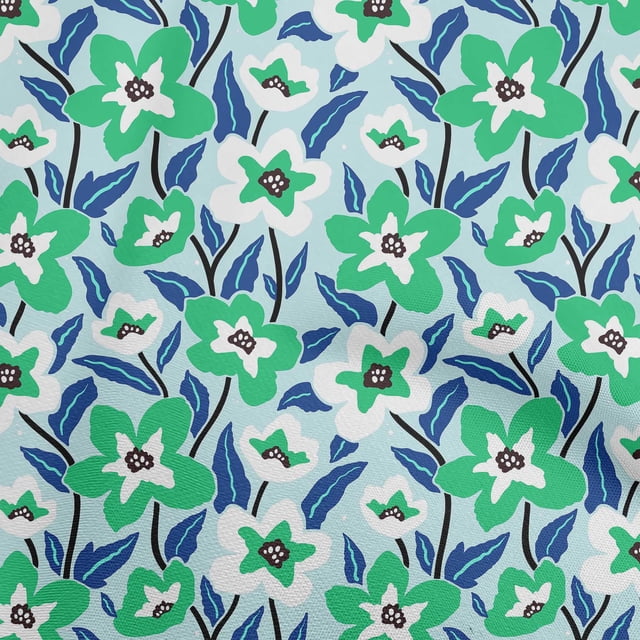 oneOone Viscose Jersey Sky Blue Fabric Florals Craft Projects Decor Fabric Printed By The Yard 60 Inch Wide