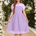 thumbnail image 2 of Ashirexll Robe d'Été pour Filles Enfants Col Rond Couleur Unie en Maille Manches Courtes Pois Tunique Ligne A pour Enfants, 2 of 5