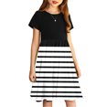 thumbnail image 4 of Liquidation Aujourd'hui Iumwxz Robe Décontractée Trapèze Robe Tunique pour Adolescentes Robe Col Ras du Cou Imprimé à Rayures Manches Courtes Robes pour Enfants Robe Ravissante pour Costume 4-14a, 4 of 7