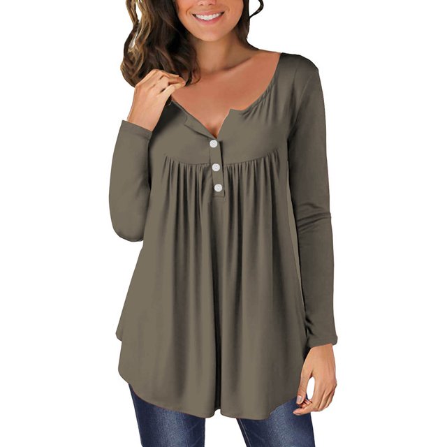 Yuyuzo Womens Fall Shirts Long Sleeve Casual Scoop Neck Buttons Ruffled Tunic Tops Flowy Blouses