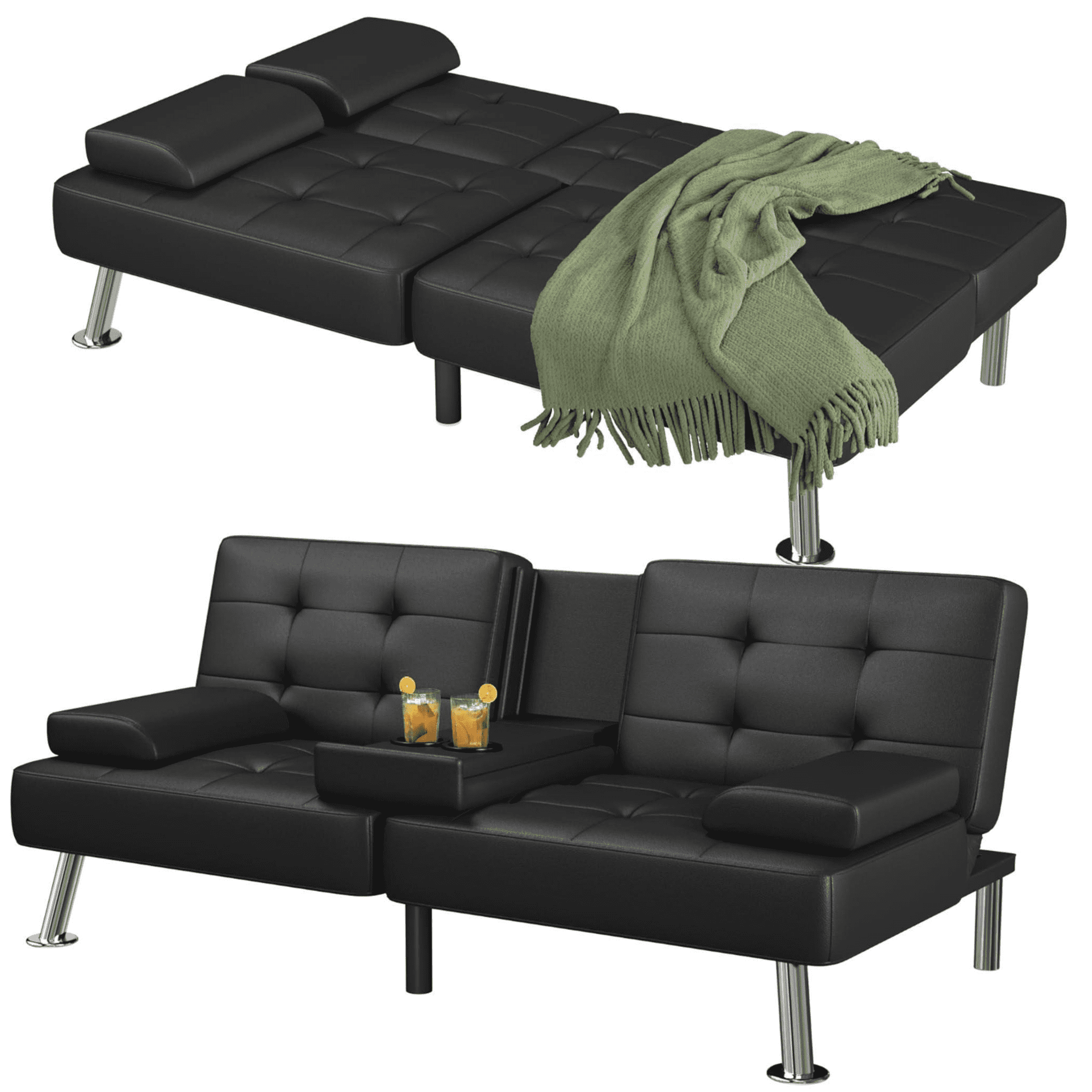 Homall Canapé-Lit Futon, Canapé Futon Ajustable, Canapé-Lit Moderne pour Salon, Bureau d'Affaires, Fauteuil Inclinable avec Porte-Gobelets