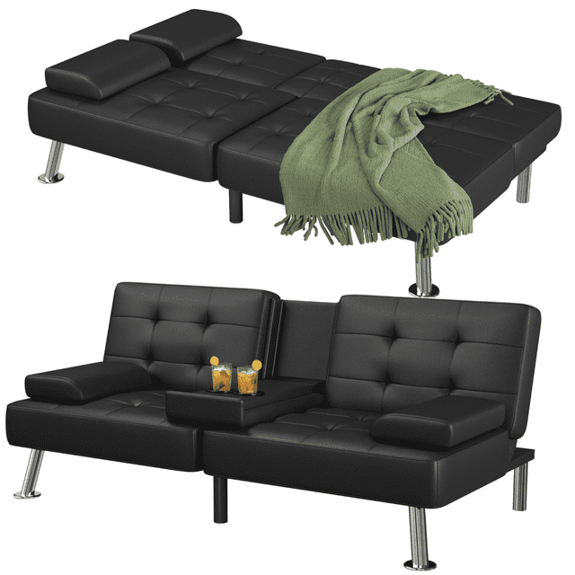 Homall Canapé-Lit Futon, Canapé Futon Ajustable, Canapé-Lit Moderne pour Salon, Bureau d'Affaires, Fauteuil Inclinable avec Porte-Gobelets