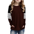 thumbnail image 1 of Posijego T-Shirts à Rayures à Manches Longues pour Filles, Hauts Tuniques à Blocs de Couleur à Col Rond pour Enfants, T-Shirts de Printemps, Taille 4-14 Ans, 1 of 6
