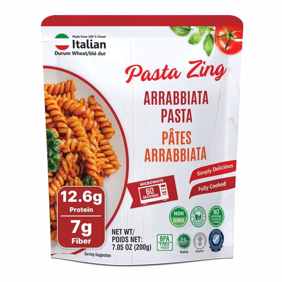 Pasta Zing Microwavable Arrabbiata Pasta, Pack of 7, 7.05 Ounce | Ready To Eat in 1 Minute | Made with 100% Italian Durum Wheat | Natural Ingredients | Spicy & Flavorful | Easy Meal & Side Dish