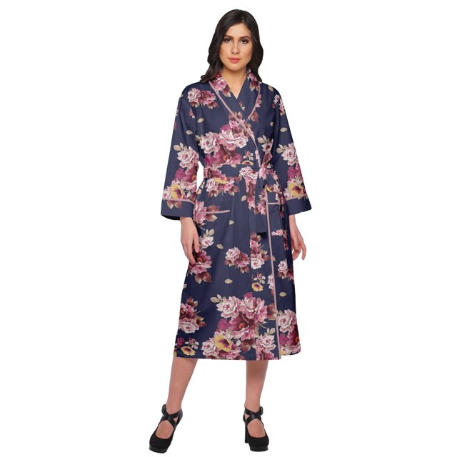 Moomaya Printed Long Robe With Pockets Cotton Bride Getting Ready Dress