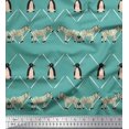 thumbnail image 1 of Soimoi Blue Velvet Fabric Penguin & Stripe Animal Print Sewing Fabric BTY 58 Inch Wide, 1 of 3