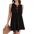 thumbnail image 1 of Robe Mini à Nouer devant pour Femme Été Sans Manches Plissée Décontractée Ample Style Babydoll Robes Noir TG, 1 of 10